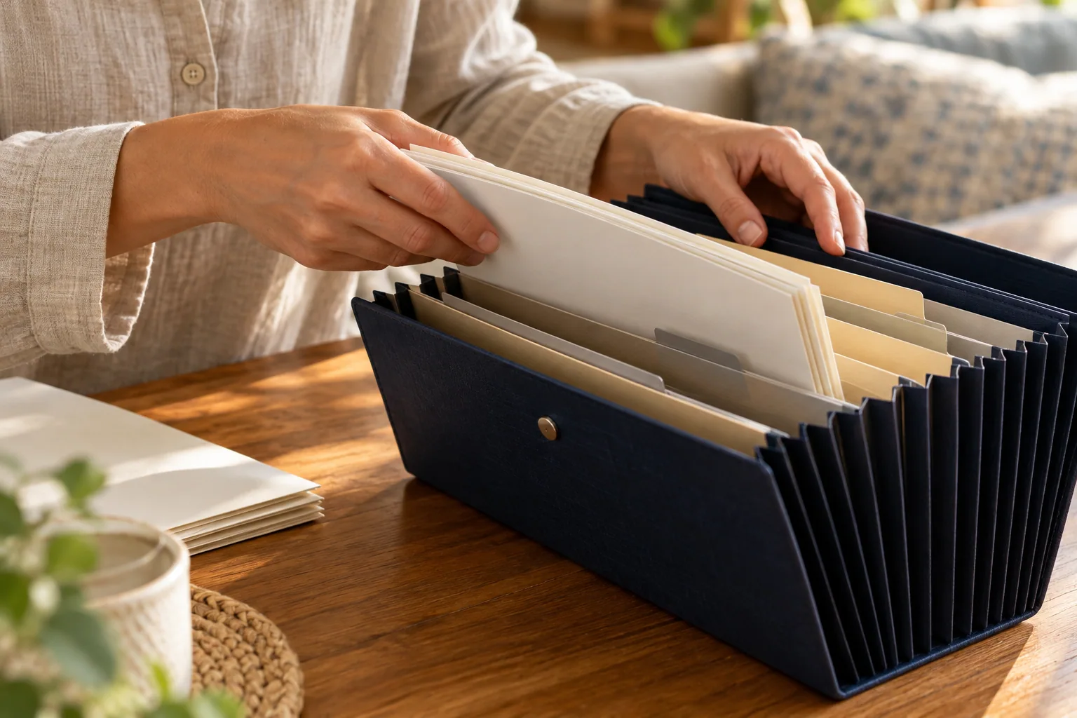Organizing paper records in an accordion folder