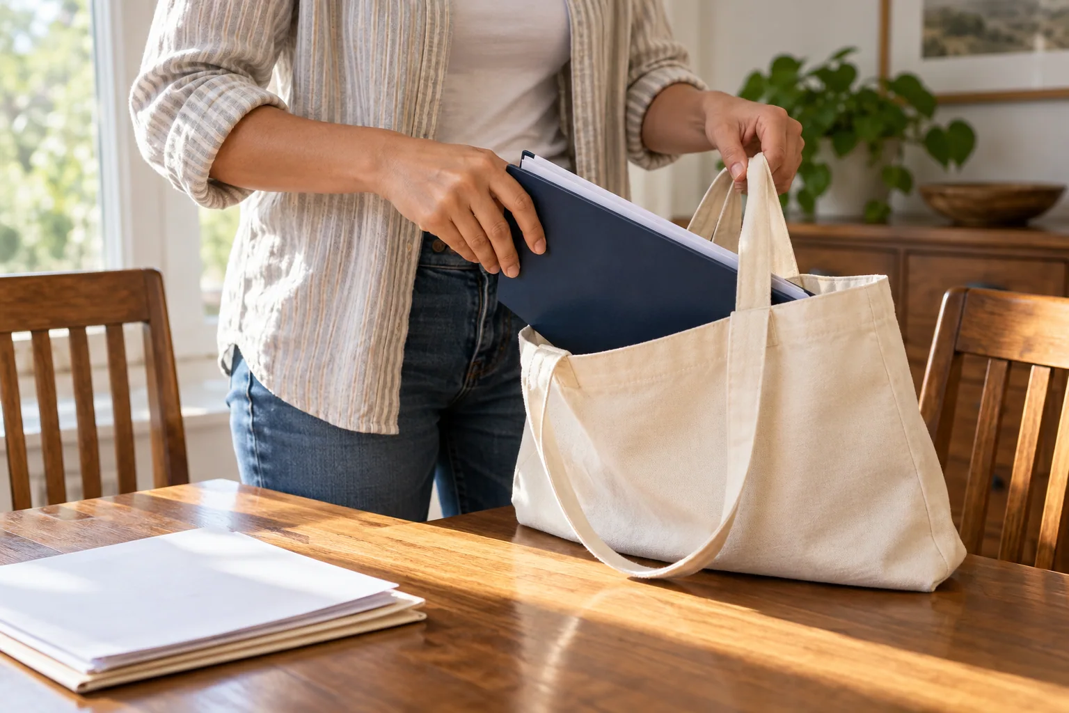 Homeowner gathering organized documents for an appointment