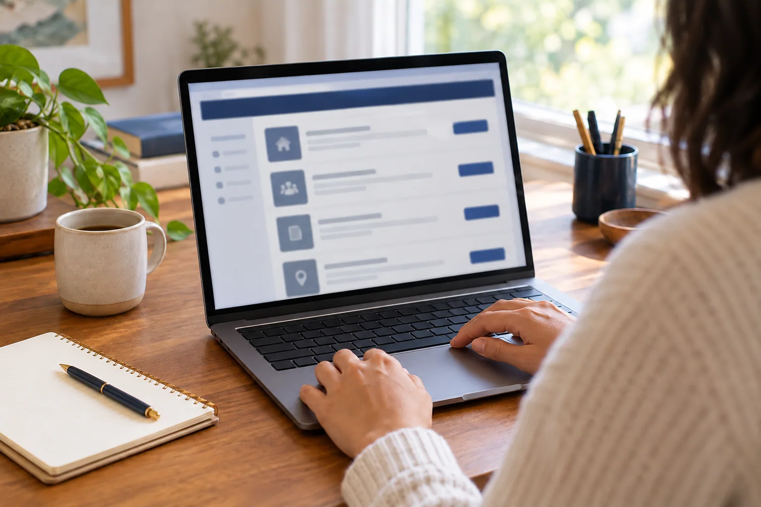 Homeowner using a laptop to search for housing support