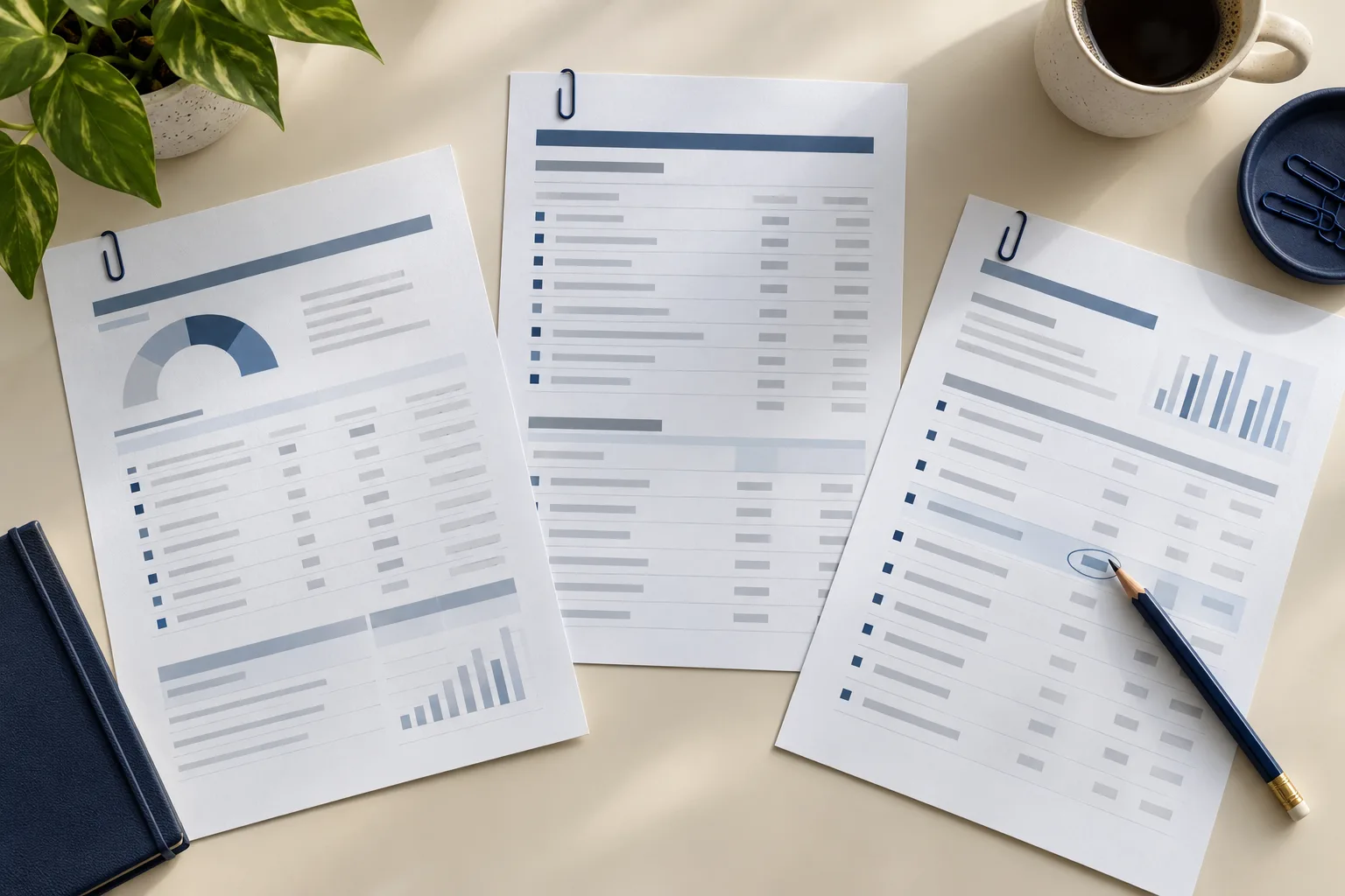 Three generic credit reports arranged for side-by-side review.