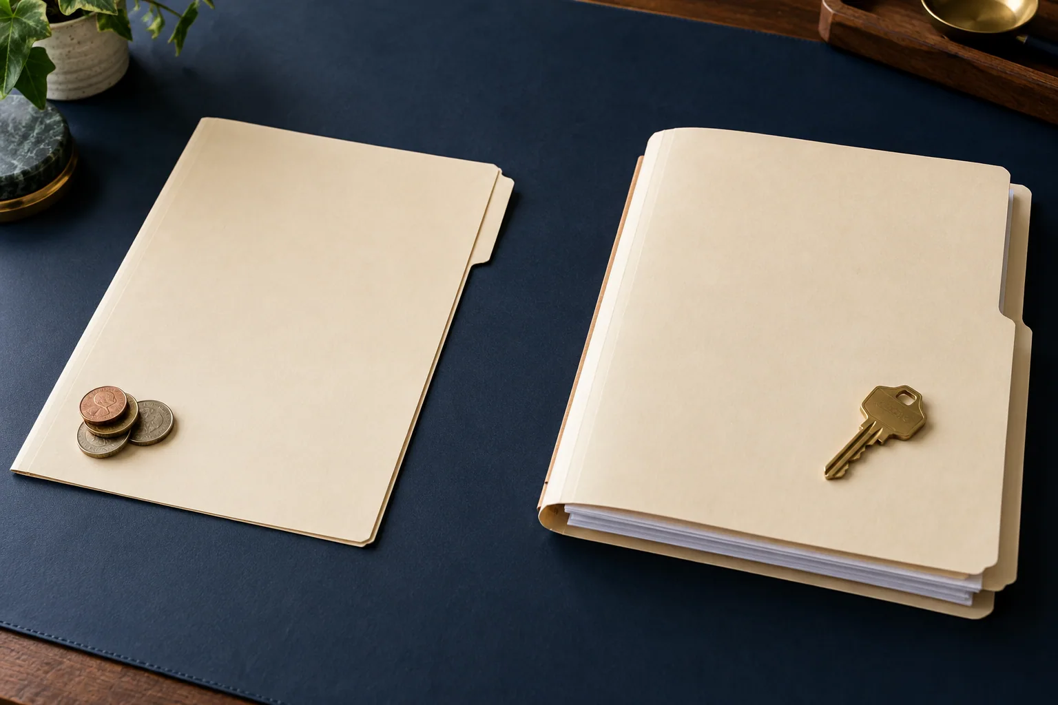 Two separate folders illustrating different mortgage payment objectives
